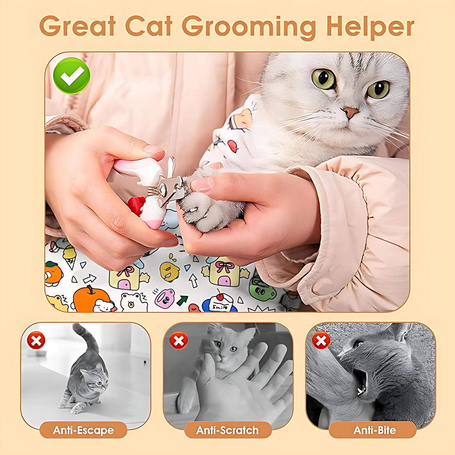 Reusable Cat Grooming Wrap ๐ก๏ธ โ Anti-Scratch, Washable & Perfect for Nail Clipping, Cleaning & Meds