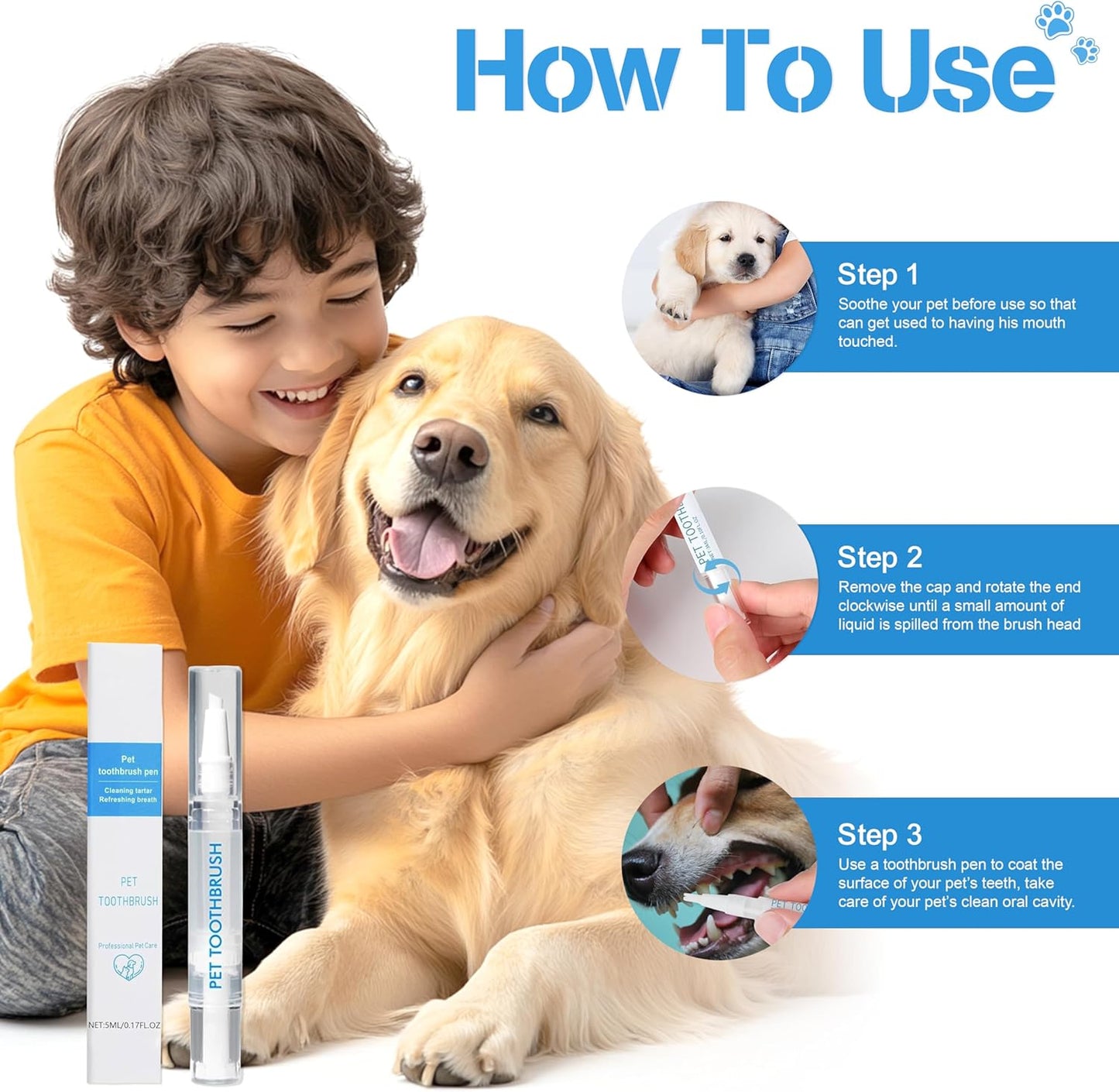 Pet Teeth Cleaning Pen 🦷🐶🐱 – Easy Dental Care & Whitening Tool for Dogs & Cats