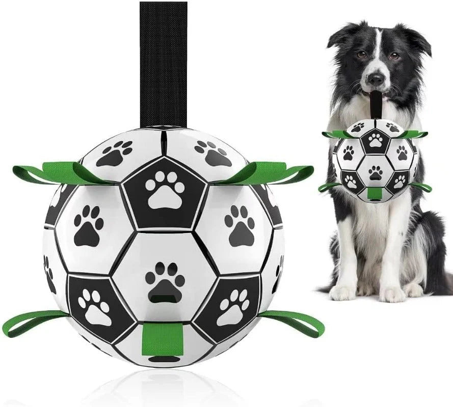 Dog Soccer Ball ⚽🐶 – Durable Interactive Toy with Straps for Tug-of-War, Water Play 💦 & Perfect Puppy Gifts 🎁