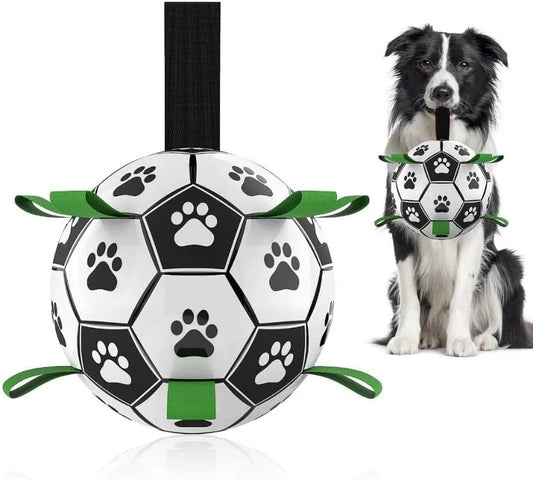 Dog Soccer Ball โฝ๐ถ โ Durable Interactive Toy with Straps for Tug-of-War, Water Play ๐ฆ & Perfect Puppy Gifts ๐