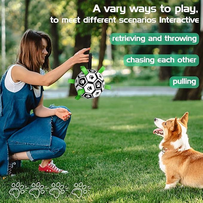 Dog Soccer Ball ⚽🐶 – Durable Interactive Toy with Straps for Tug-of-War, Water Play 💦 & Perfect Puppy Gifts 🎁
