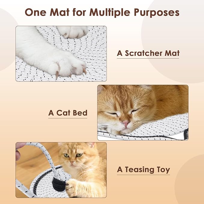 Cat Scratcher Mat 🐾 – 17'' Round Rope Pad with Ball 🎾 | Protects Furniture 🛋️ & Keeps Indoor Cats Happy 😺