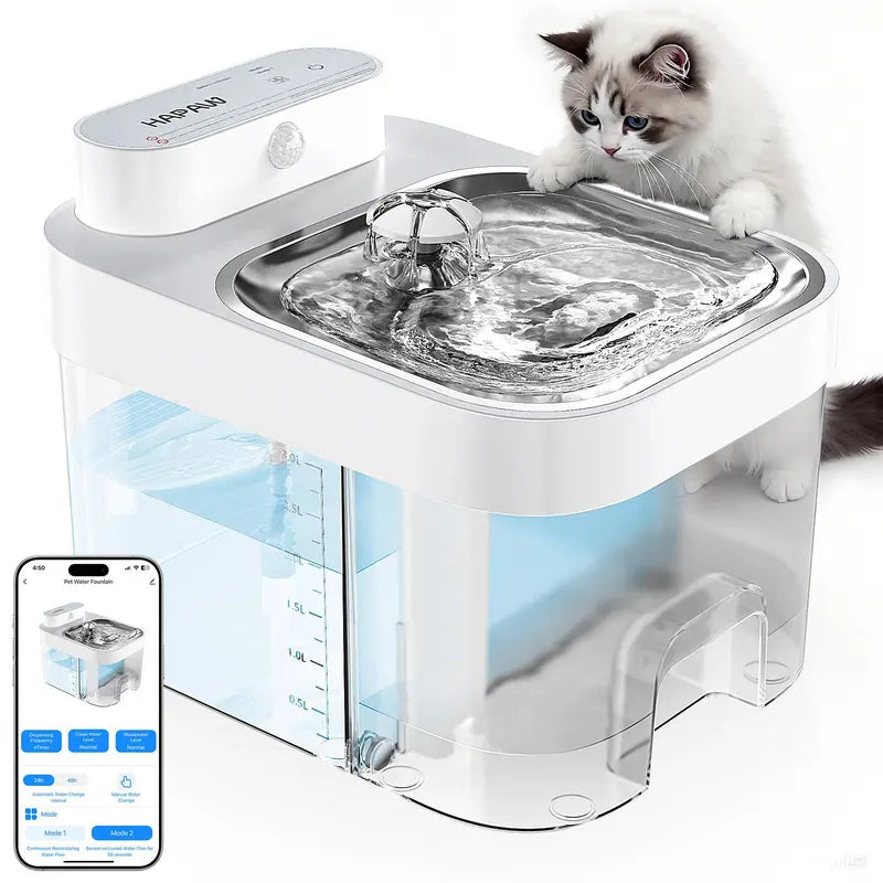 Cat Water Fountain, 2.4GHz Wi-Fi App Control Automatic Pet Water Dispenser with 5000mAh Battery, Separated Clean & Waste Water, Filter-Free Plug-In Fountain for Cats,back to school