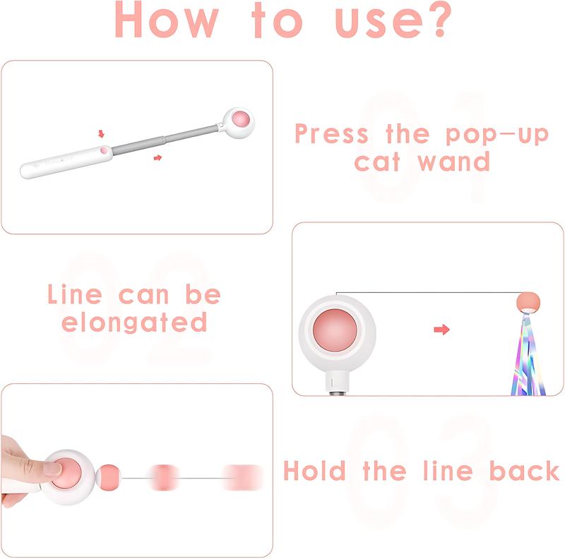 [2025 New] Retractable Cat Wand Toy 🪶😺 – 3-in-1 Feather & Laser Pointer for Indoor Cats & Kittens 🐾