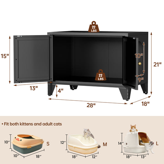 Metal Cat Litter Box Enclosure, Modern Hidden Litter Box Furniture Indoor Pet House, Freestanding Cat Washroom Cabinet Fits Most Standard Litter Boxes, Black Decorative Pet Side Table for Home