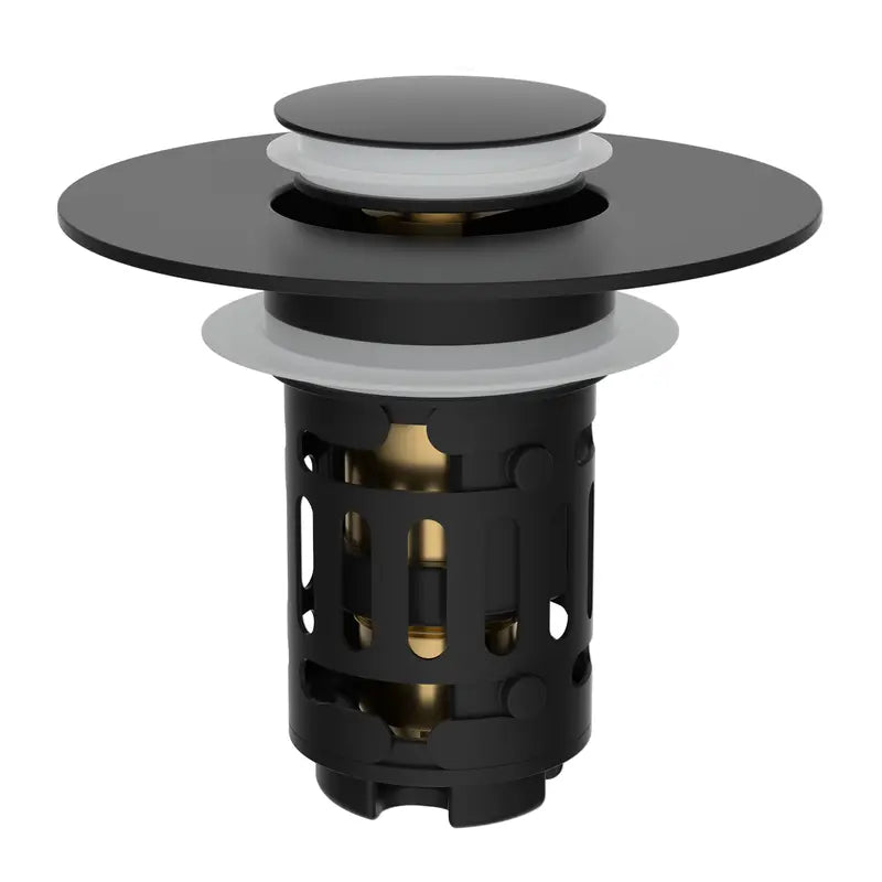 Hibbent Upgraded 3-in-1 Bathroom Accessories Set, Drain Bathroom Fixture Accessories with Universal Pop-Up Stopper, Removable Basket, Brass Bullet Core Plug, 4 O-Rings, Hair Capture, Prevents Blockages for 1.1"-2.36" Basins, Matte Black