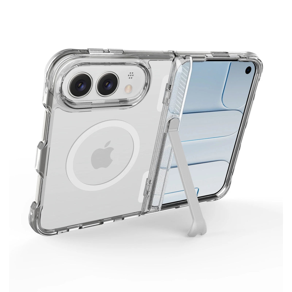 For iPhone Duo Mag Safe HInge Protection Stand Clear Back Shockproof Phone Case