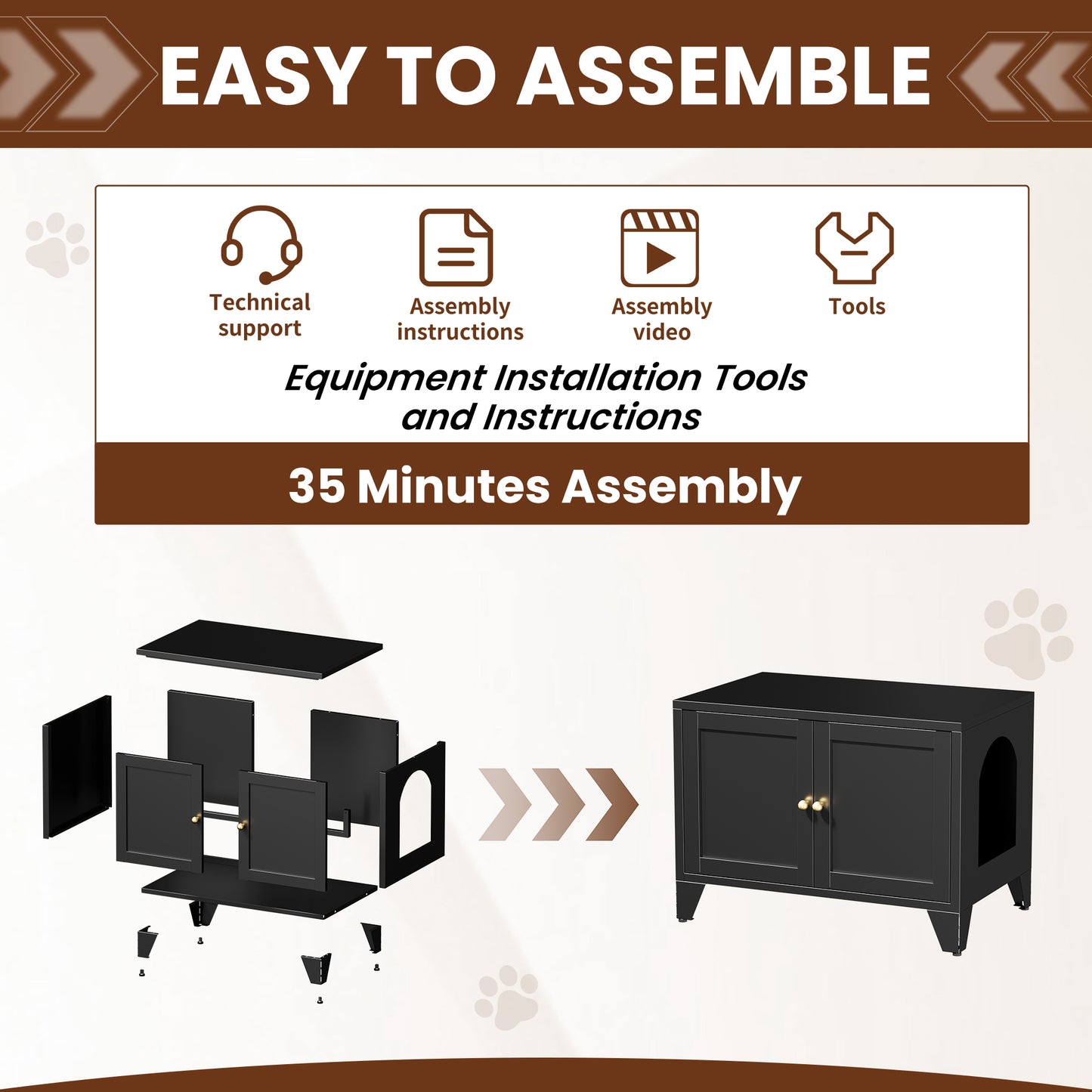 Metal Cat Litter Box Enclosure, Modern Hidden Litter Box Furniture Indoor Pet House, Freestanding Cat Washroom Cabinet Fits Most Standard Litter Boxes, Black Decorative Pet Side Table for Home