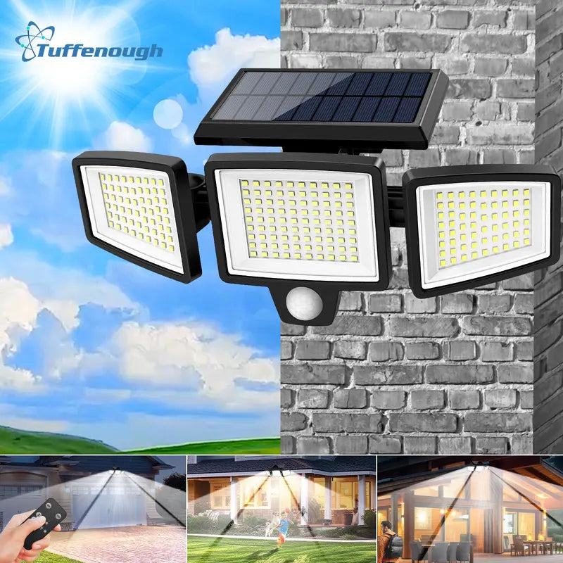 Solar Outdoor Lights 2500LM 210LED Security Lights,3 Heads Dimmable SpotLights with 3 Modes,IP65 Waterproof,Suitable for Yard, Garage, Porch,Patio, Garden,Farm,Chicken Coop, Barn,Horse Stable,Pool,#Deals for You Days