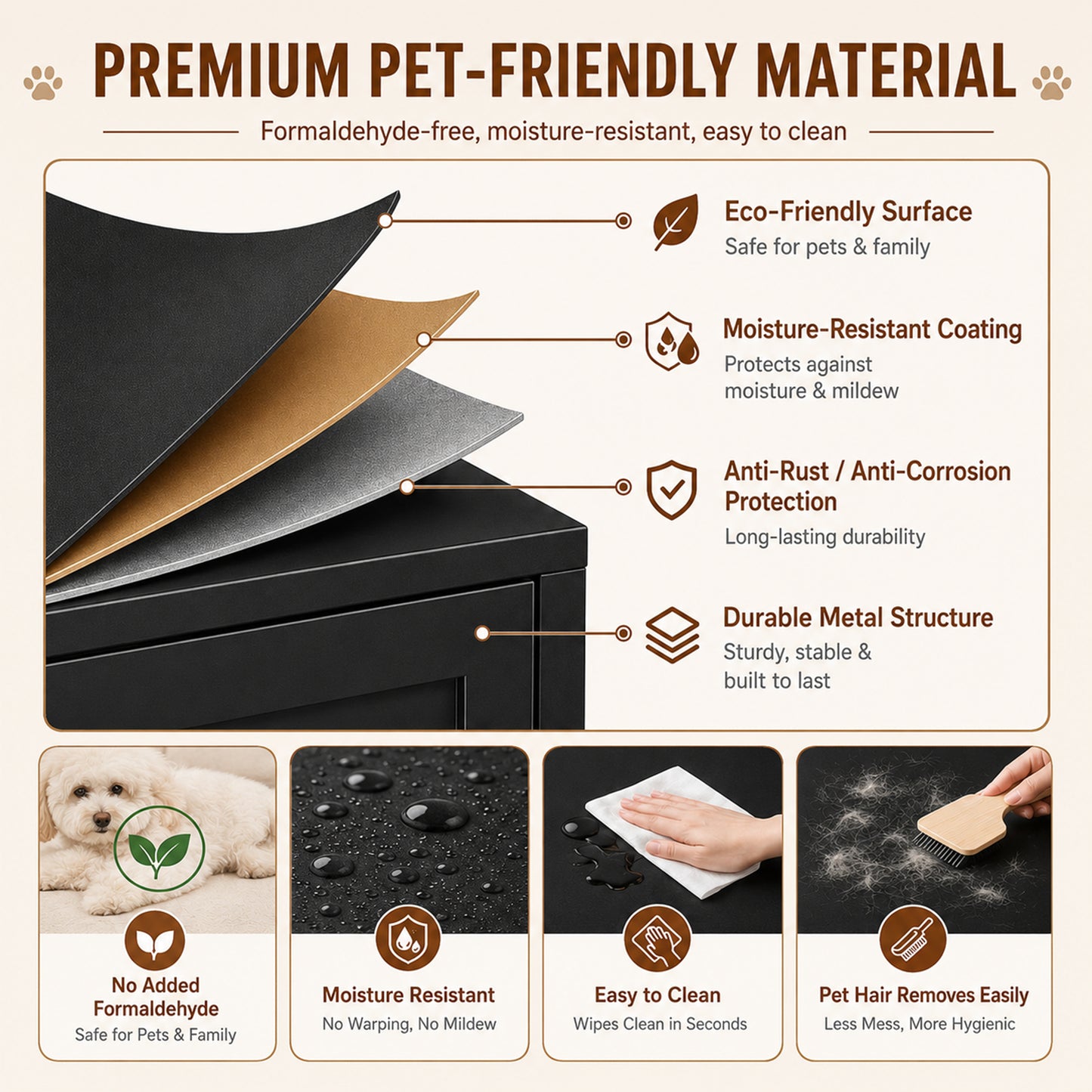 Metal Cat Litter Box Enclosure, Modern Hidden Litter Box Furniture Indoor Pet House, Freestanding Cat Washroom Cabinet Fits Most Standard Litter Boxes, Black Decorative Pet Side Table for Home