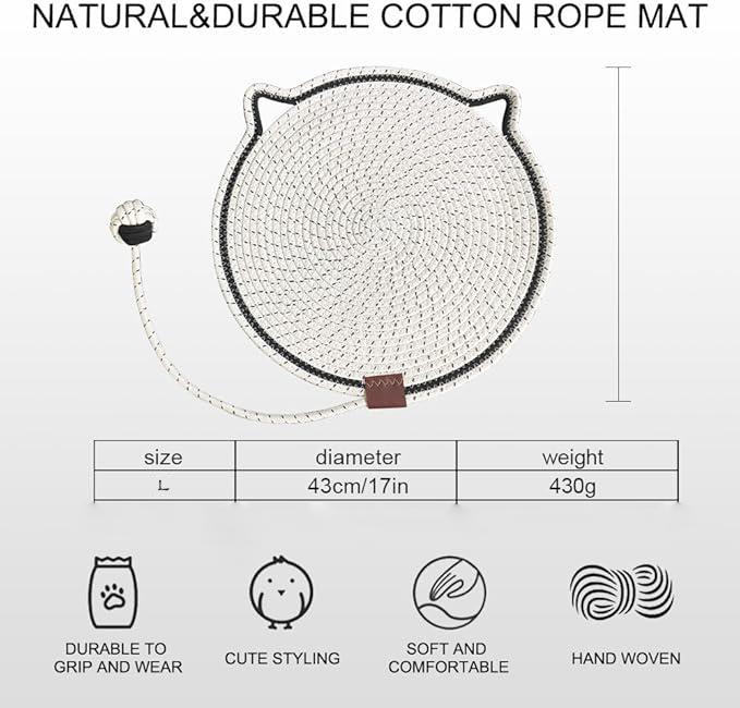 Cat Scratcher Mat 🐾 – 17'' Round Rope Pad with Ball 🎾 | Protects Furniture 🛋️ & Keeps Indoor Cats Happy 😺