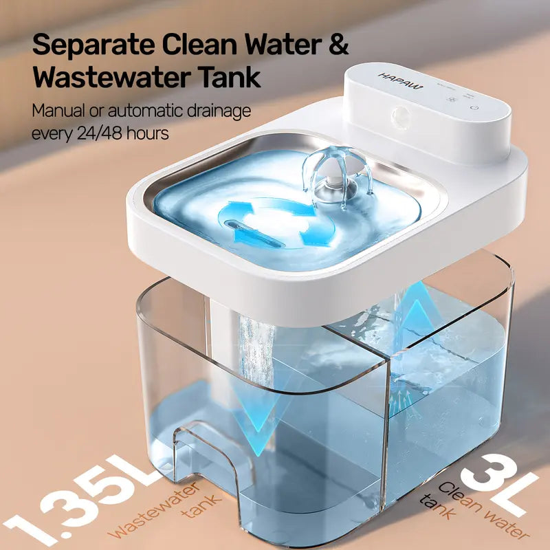 Cat Water Fountain, 2.4GHz Wi-Fi App Control Automatic Pet Water Dispenser with 5000mAh Battery, Separated Clean & Waste Water, Filter-Free Plug-In Fountain for Cats,back to school