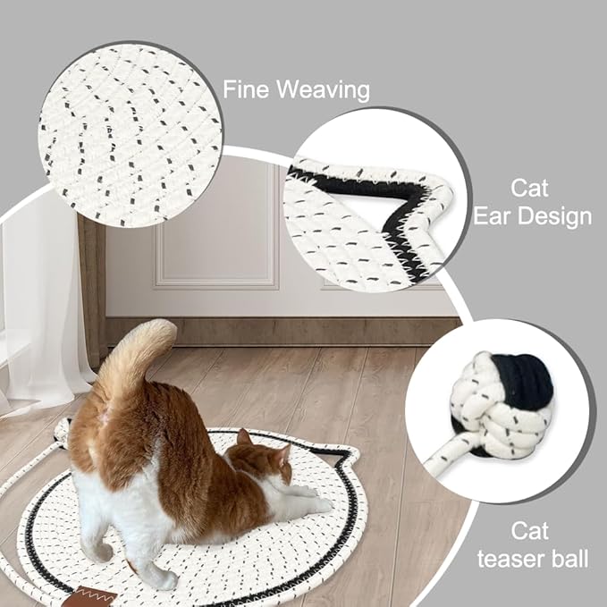 Cat Scratcher Mat 🐾 – 17'' Round Rope Pad with Ball 🎾 | Protects Furniture 🛋️ & Keeps Indoor Cats Happy 😺