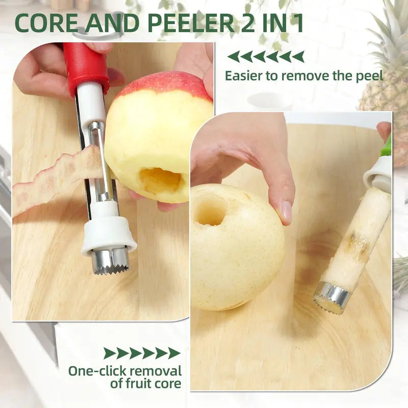 2 in 1 Apple Corer and Peeler, Apple Core Removal Tool, Stainless Steel Fruit Corer, Apple Seed Remover for Cored Apples, Pears, Bell Peppers and Cakes, Kitchen Gadget for Fruit and Vegetable