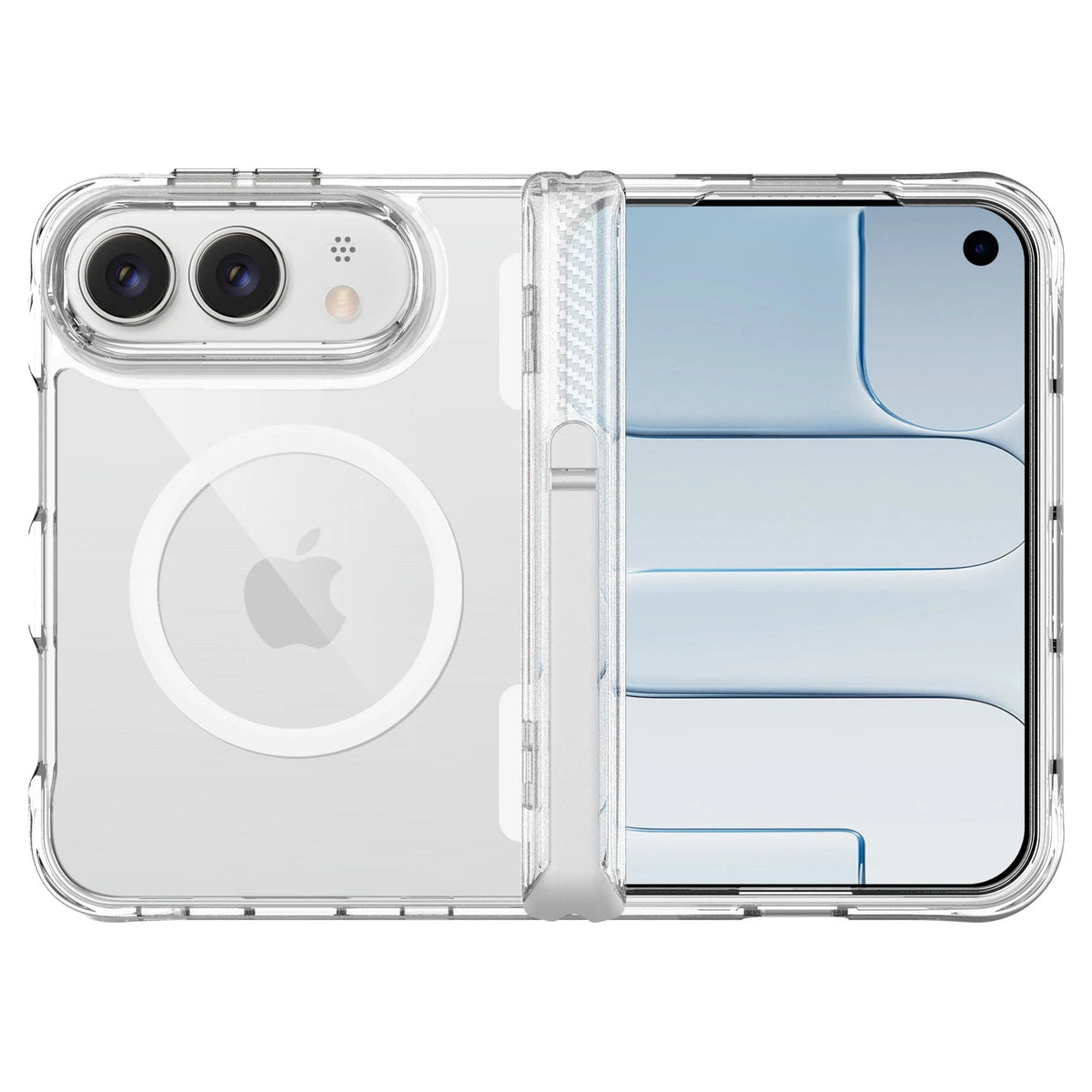 For iPhone Duo Mag Safe HInge Protection Stand Clear Back Shockproof Phone Case