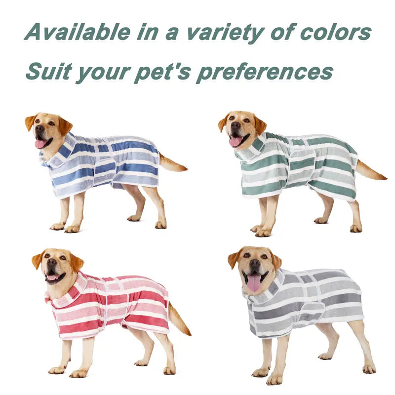 Quick-Drying Dog Bathrobe, 1-Piece Striped Pet Dressing Gown with Adjustable Belly Band, Super-Absorbent Super-Soft Fabric