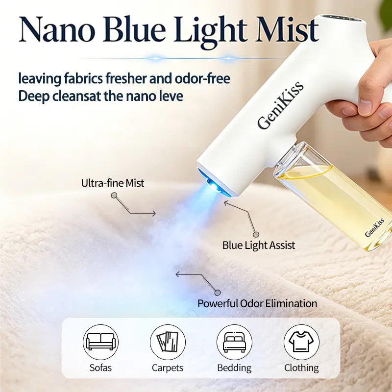 GeniKiss Nano Blue Light Probiotic Deodorizer, indoor odor removal, pet deodorant. Bio-enzymes break down urine, disinfect and deodorize, Plant-extracted, safe and non-toxic for pets, Floral scent Air Freshener Spray
