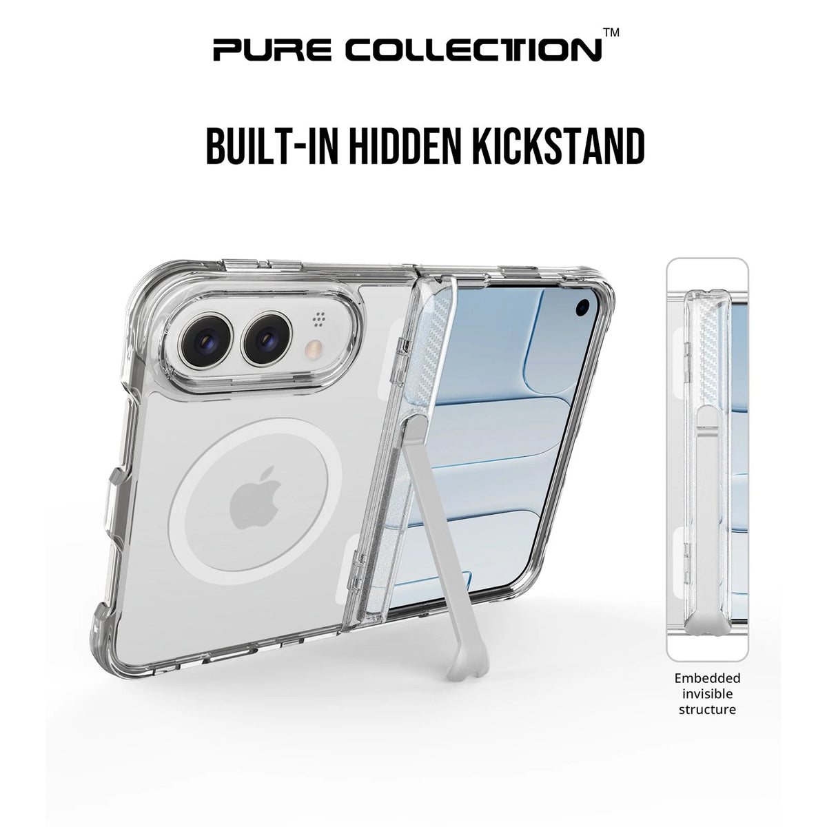 For iPhone Duo Mag Safe HInge Protection Stand Clear Back Shockproof Phone Case