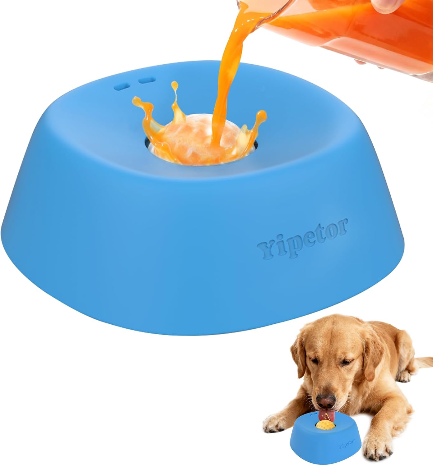 Slow Feeder Dog Bowls for Liquid Treat, [Built-in Rolling Ball] No Spill Bone Broth Dog Licking Bowl, Multi-Purpose Puppy Yogurt Feeder Bowl for All Breeds Dietary Supplement/Post-op Nutrition Feeding.valentines gift for pets
