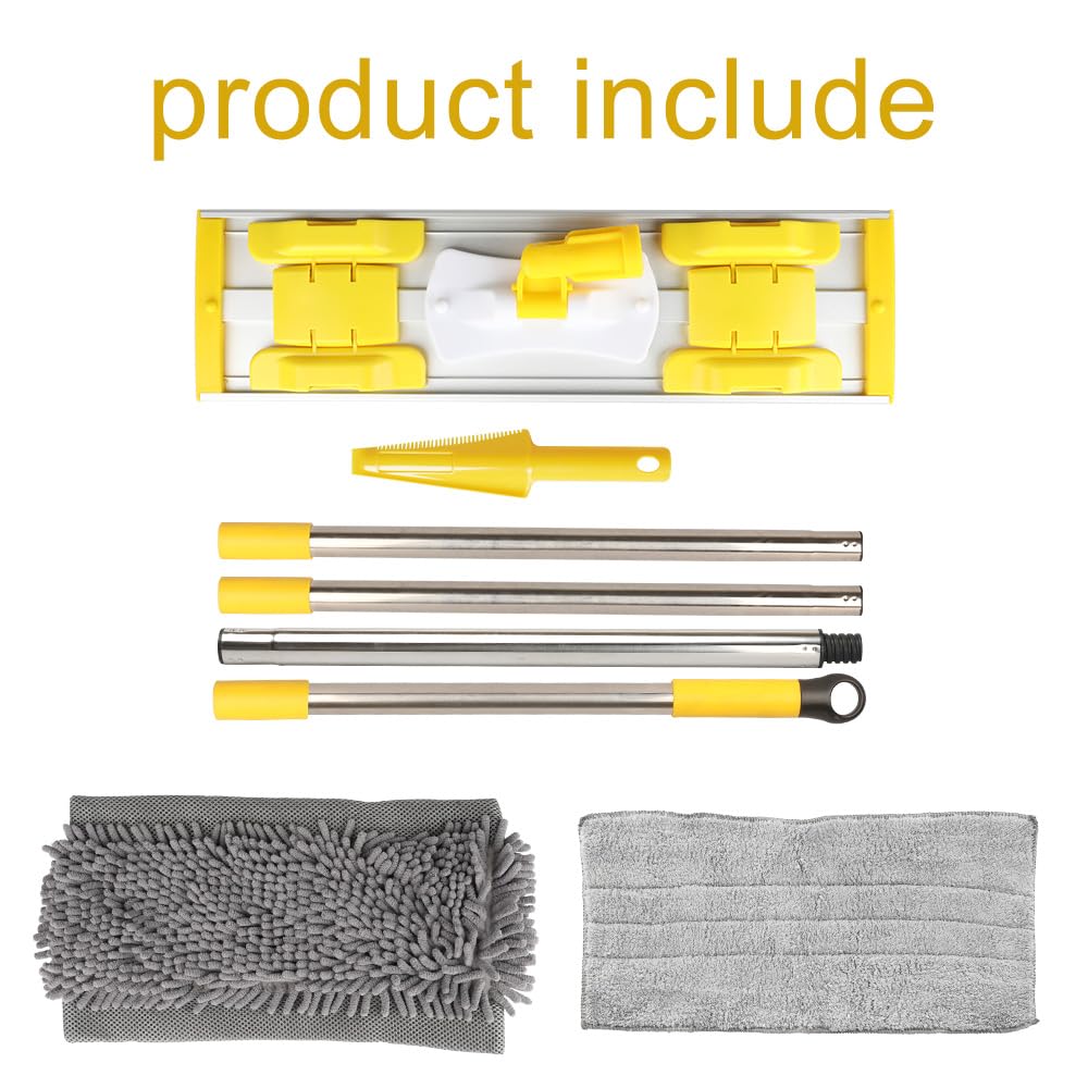 Flat Dust Mop for Floor Cleaning with Microfiber & Chenille Washable Pads and 1 Dirt Removal Scrubber,Wet&Dry Floor Mop with Adjustable Long Handle for Home,Hardwood,Laminate,Tile,Marble