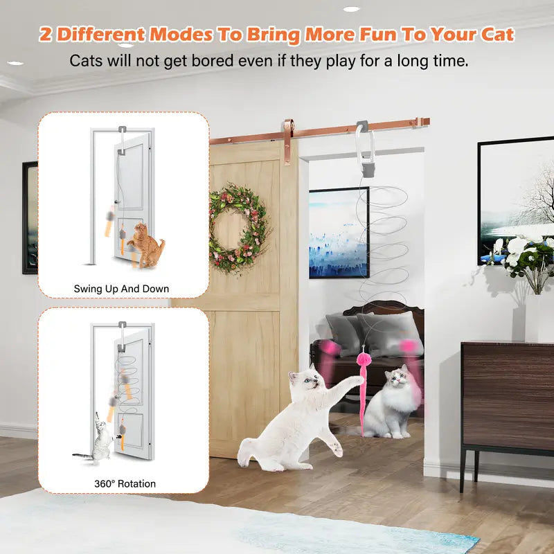 SUPETSPAW Electric Cat Teaser (No Remote), Rechargeable Door Clip Design, Interactive Pet Toy. Dual Modes – 360° Rotation & Irregular Jumping, Stimulates Physical and Mental Vitality. Cat Toy, Cat Supplies, Pet Supplies, Interactive Cat Toy, Perfect Gift