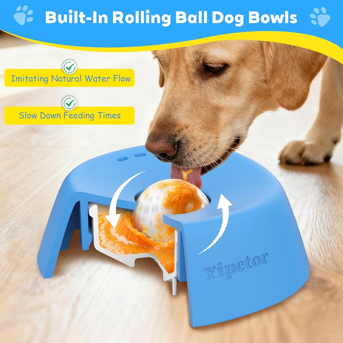 Slow Feeder Dog Bowls for Liquid Treat, [Built-in Rolling Ball] No Spill Bone Broth Dog Licking Bowl, Multi-Purpose Puppy Yogurt Feeder Bowl for All Breeds Dietary Supplement/Post-op Nutrition Feeding.valentines gift for pets