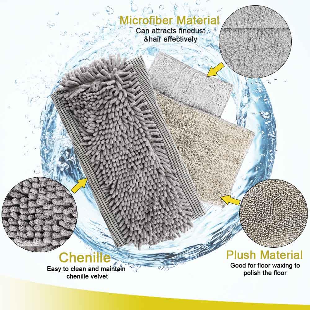 Flat Dust Mop for Floor Cleaning with Microfiber & Chenille Washable Pads and 1 Dirt Removal Scrubber,Wet&Dry Floor Mop with Adjustable Long Handle for Home,Hardwood,Laminate,Tile,Marble