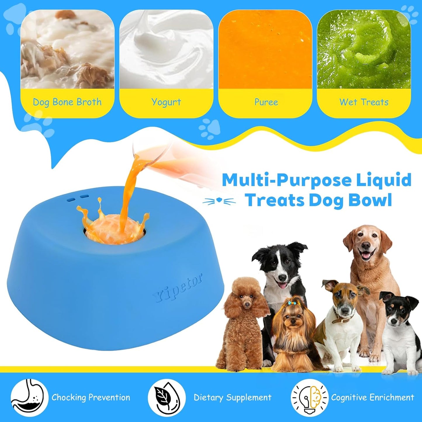 Slow Feeder Dog Bowls for Liquid Treat, [Built-in Rolling Ball] No Spill Bone Broth Dog Licking Bowl, Multi-Purpose Puppy Yogurt Feeder Bowl for All Breeds Dietary Supplement/Post-op Nutrition Feeding.valentines gift for pets