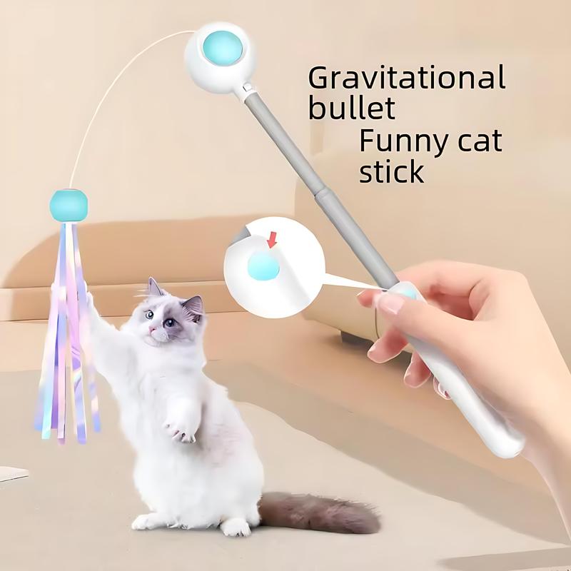 [2025 New] Retractable Cat Wand Toy 🪶😺 – 3-in-1 Feather & Laser Pointer for Indoor Cats & Kittens 🐾