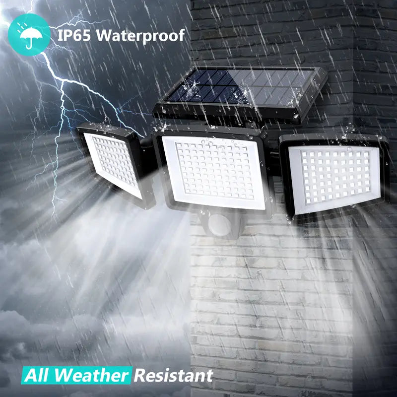 Solar Outdoor Lights 2500LM 210LED Security Lights,3 Heads Dimmable SpotLights with 3 Modes,IP65 Waterproof,Suitable for Yard, Garage, Porch,Patio, Garden,Farm,Chicken Coop, Barn,Horse Stable,Pool,#Deals for You Days