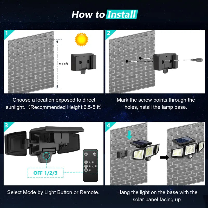 Solar Outdoor Lights 2500LM 210LED Security Lights,3 Heads Dimmable SpotLights with 3 Modes,IP65 Waterproof,Suitable for Yard, Garage, Porch,Patio, Garden,Farm,Chicken Coop, Barn,Horse Stable,Pool,#Deals for You Days