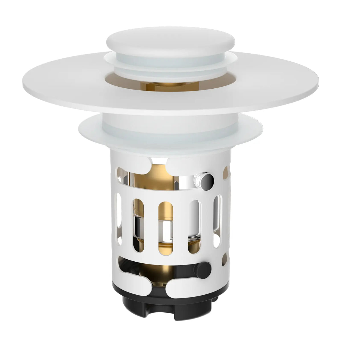 Hibbent Upgraded 3-in-1 Bathroom Accessories Set, Drain Bathroom Fixture Accessories with Universal Pop-Up Stopper, Removable Basket, Brass Bullet Core Plug, 4 O-Rings, Hair Capture, Prevents Blockages for 1.1"-2.36" Basins, Matte Black