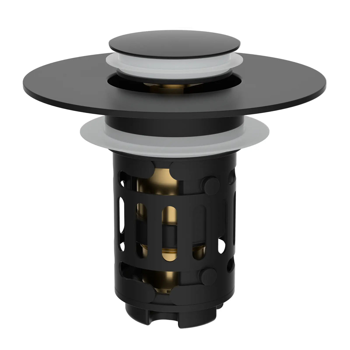Hibbent Upgraded 3-in-1 Bathroom Accessories Set, Drain Bathroom Fixture Accessories with Universal Pop-Up Stopper, Removable Basket, Brass Bullet Core Plug, 4 O-Rings, Hair Capture, Prevents Blockages for 1.1"-2.36" Basins, Matte Black