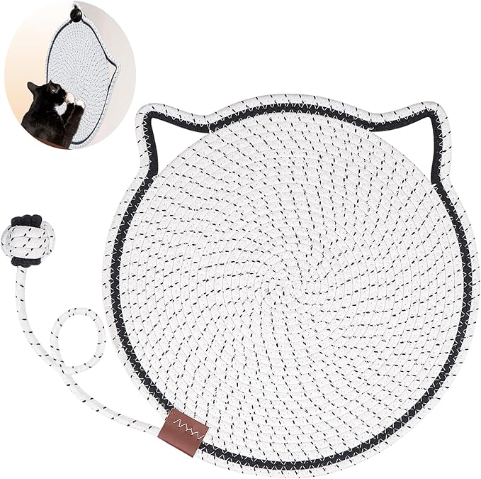 Cat Scratcher Mat 🐾 – 17'' Round Rope Pad with Ball 🎾 | Protects Furniture 🛋️ & Keeps Indoor Cats Happy 😺