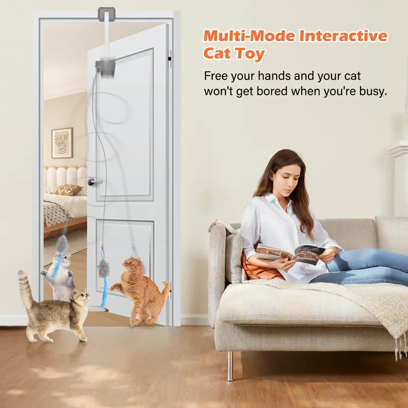 SUPETSPAW Electric Cat Teaser (No Remote), Rechargeable Door Clip Design, Interactive Pet Toy. Dual Modes – 360° Rotation & Irregular Jumping, Stimulates Physical and Mental Vitality. Cat Toy, Cat Supplies, Pet Supplies, Interactive Cat Toy, Perfect Gift