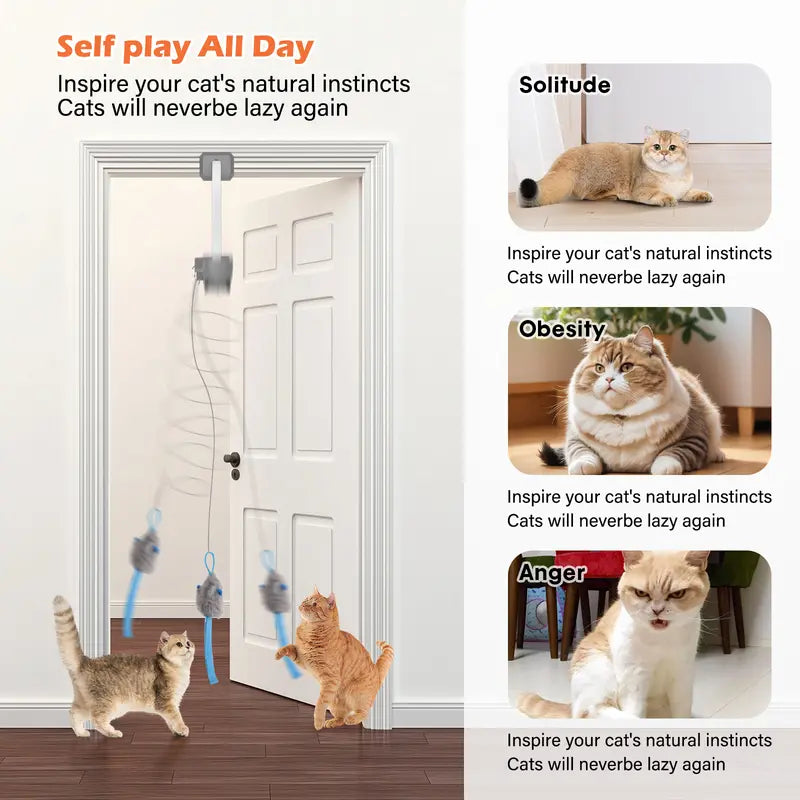 SUPETSPAW Electric Cat Teaser (No Remote), Rechargeable Door Clip Design, Interactive Pet Toy. Dual Modes – 360° Rotation & Irregular Jumping, Stimulates Physical and Mental Vitality. Cat Toy, Cat Supplies, Pet Supplies, Interactive Cat Toy, Perfect Gift