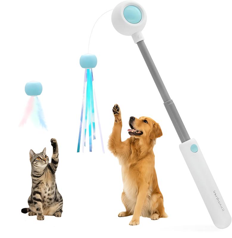 [2025 New] Retractable Cat Wand Toy 🪶😺 – 3-in-1 Feather & Laser Pointer for Indoor Cats & Kittens 🐾