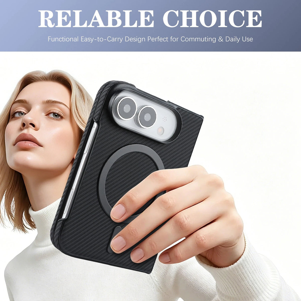 PU Leather Case For iPhone Duo Fold, Built-in Screen Protector Kickstand Cover