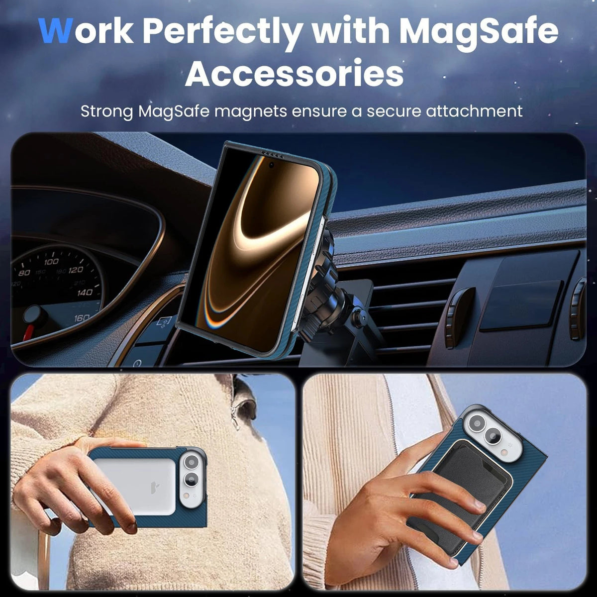 PU Leather Case For iPhone Duo Fold, Built-in Screen Protector Kickstand Cover